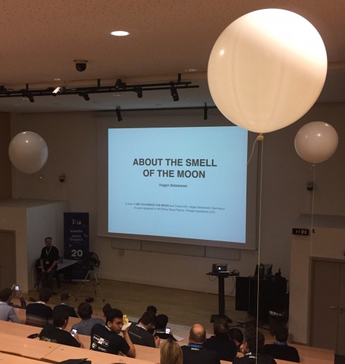 Hagen Betzwieser of WeColonisedTheMoon.com tells @SpaceUpISU about The Smell of the Moon. #spaceupisu. Photo: Chris Welch, ISU
